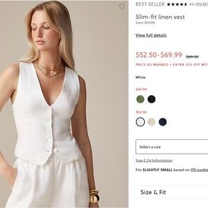 NWT Jcrew slim-fit linen vest